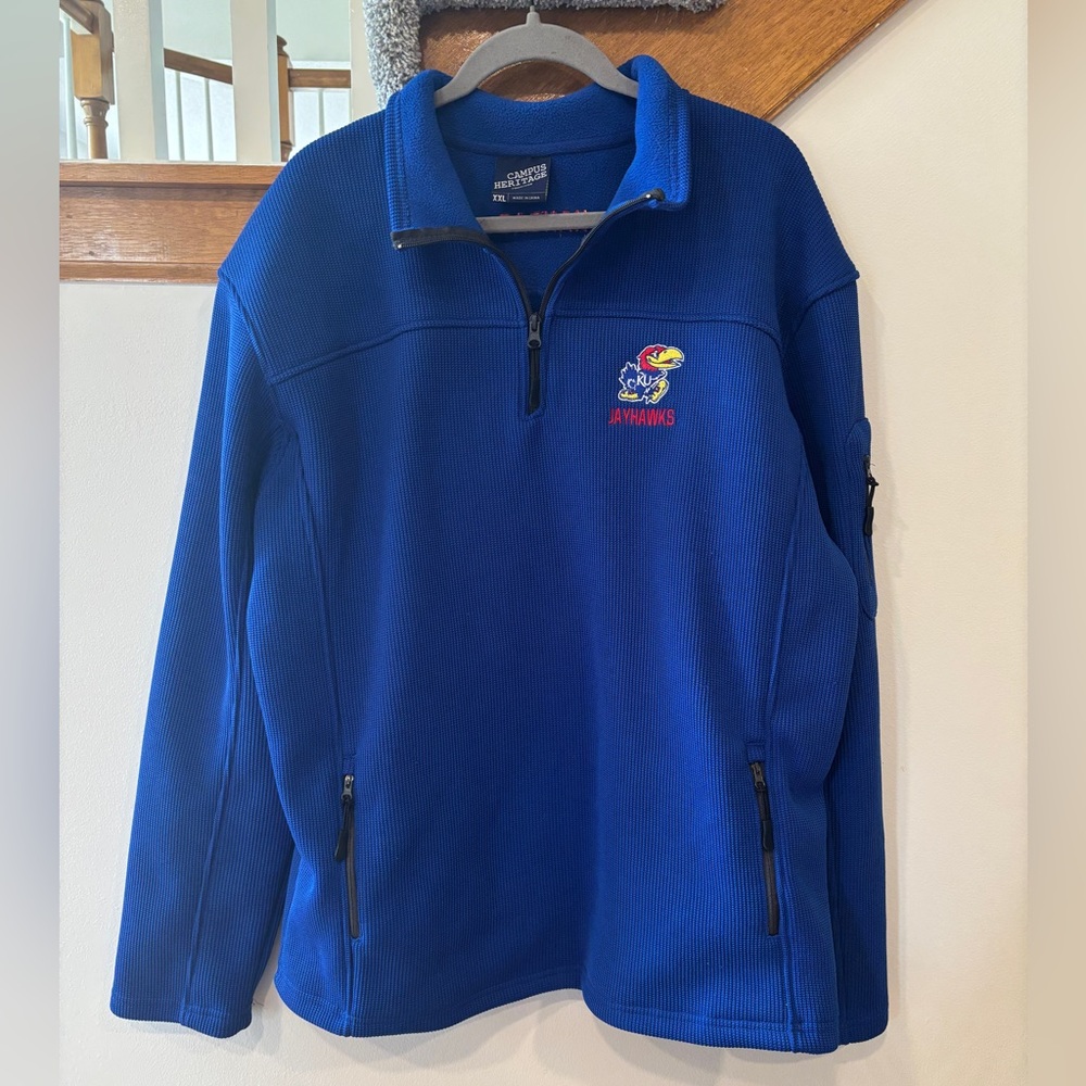 KU Kansas Jayhawks Embroidered Blue Quarter-Zip Campus Heritage - XXL